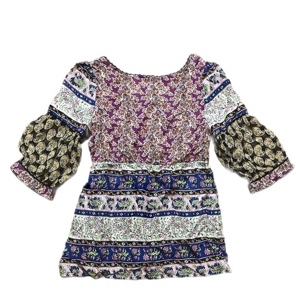 Edme & Esyllte Womens boho Cotton Silk Multicolor Floral Top Blouse 3/4 Sleeve - Picture 3 of 10